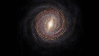 A comet with a long history. The orbit of the interstellar object 3I/ATLAS in the Milky Way (in red) and the orbit of our Sun (in yellow) 