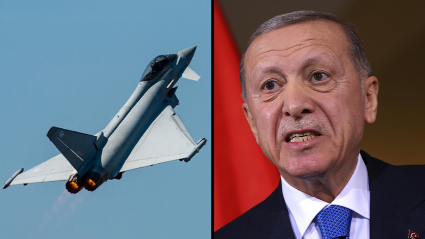 Eurofighter Typhoon jets, President Recep Tayyip Erdoğan (Photo: Richard Whitcombe / Shutterstock, Sean Gallup/Getty Images) מטוס קרב יורופייטר טייפון של בריטניה ארכיון 2018, נשיא טורקיה רג'פ טראיפ ארדואן