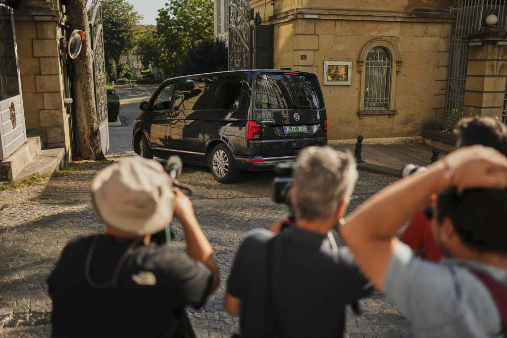 A van, which is believed to carry European diplomats, enters the Iranian consulate ahead of a meeting with Iranian counterparts for talks over Tehran's nuclear program, in Istanbul, Turkey, Friday, July 25, 2025 
