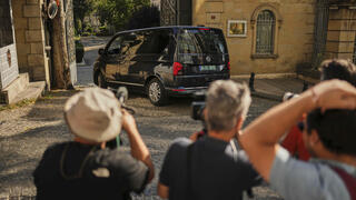 A van, which is believed to carry European diplomats, enters the Iranian consulate ahead of a meeting with Iranian counterparts for talks over Tehran's nuclear program, in Istanbul, Turkey, Friday, July 25, 2025 