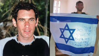 סמ"ר במיל' א' עם דגל לזכרו של דודו בלבנון. משמאל: אלדד רגב ז"ל