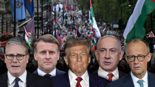 הפגנת נגד ישראל לונדון, טראמפ, נתניהו, מקרון, סטרמר 