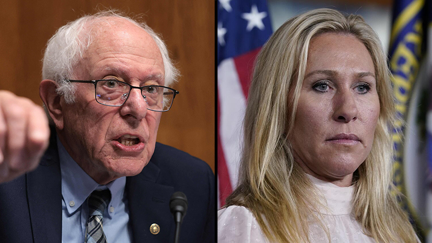 Bernie Sanders, Marjorie Taylor Greene (Photo: AP צילום: Kayla Bartkowski / GETTY IMAGES NORTH AMERICA / AFP) מרג'ורי טיילור גרין, ברני סנדרס