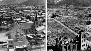 יפן הירושימה לפני ואחרי הטלת פצצת האטום 1945