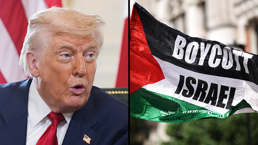 פעילים פרו פלסטינים פרו-פלסטינים מ Palestine Action עם דגל BDS הקורא ל חרם על ישראל בהפגנה מחוץ לבית המשפט ב לונדון נגד הכרזה על הארגון כארגון טרור בריטניה, דונלד טראמפ 