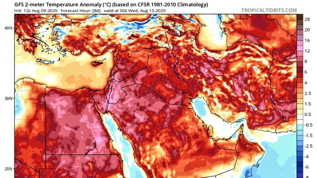 מפת גל החום בשלישי וברביעי