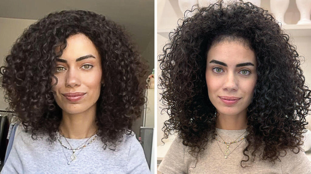 Nitzan Buskila, before (right) and after. Wig made by Bronfman (Photo: Private Album) ניצן בוסקילה, לפני ואחרי הפאה שהכינה לה ברונפמן