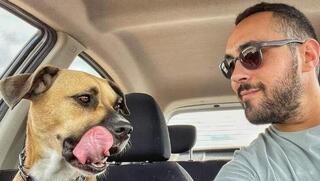 Arie (Arik) Hefetz with his dog Mika  