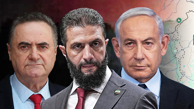 Defense Minister Israel Katz, Syrian President Ahmad al-Sharaa, Prime Minister Benjamin Netanyahu 