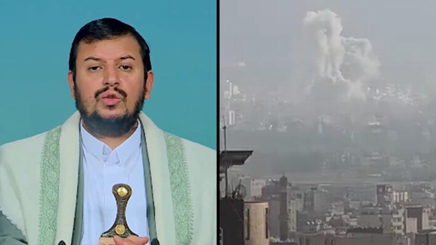 תיעוד מהתקיפות בצנעא, עבד אל-מלכ בדר א-דין אל-חות'י מנהיג החות'ים בתימן