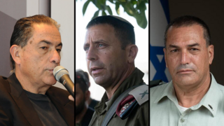 שלישים  הרמטכ"ל אייל זמיר, אלוף פיקוד מרכז אבי בלוט, עיתונאי הארץ גדעון לוי