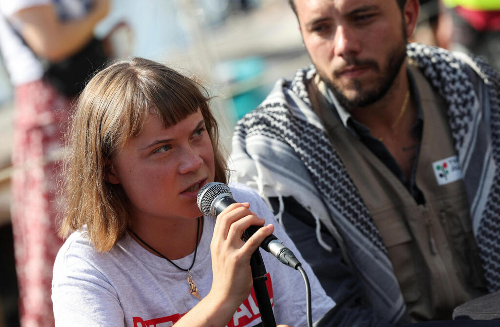 ספרד נמל ברצלונה מפגינים פרו פלסטינים פלסטיניים משט סומוד צומוד גרטה טונברג