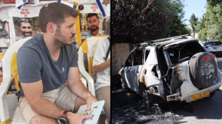 רכב נשרף ברחוב עזה בירושלים כתוצאה מפעילות מחאה באזור למען החטופים,  יואב בר שי 