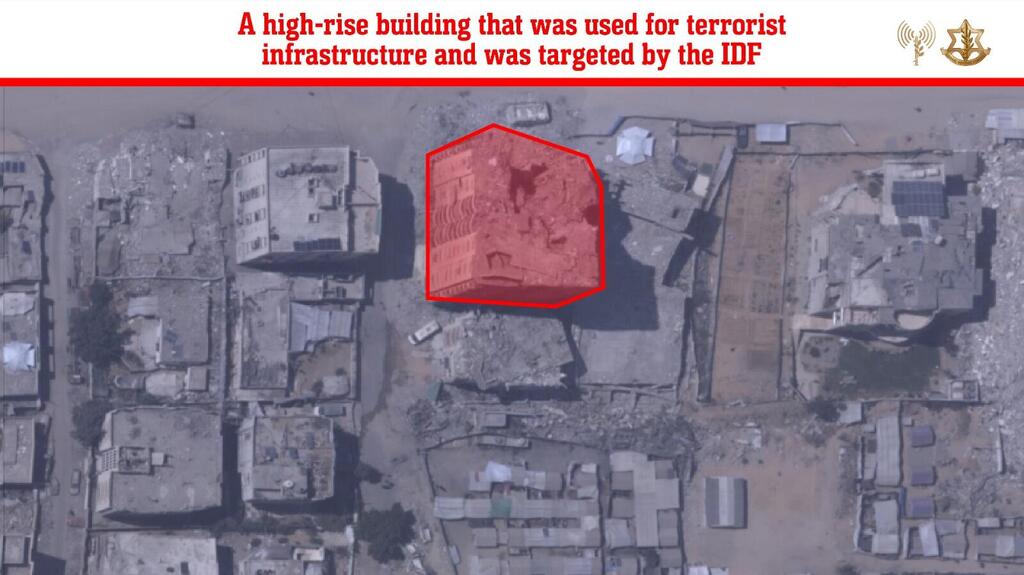 A high-rise building in Gaza City used for terrorist activity marked for IDF strike 
