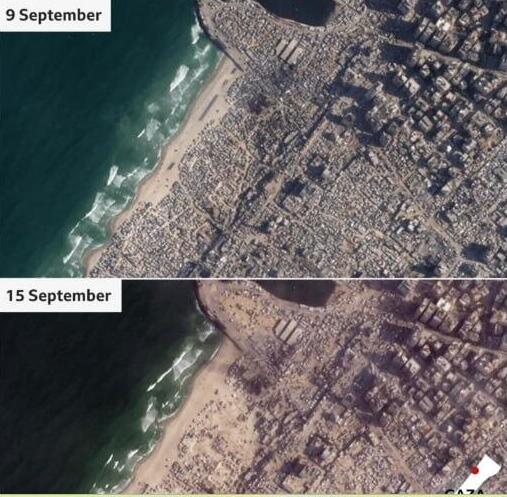 תיעוד לווין מהעקירה בעזה בזמן התקיפות