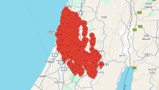 Города, где прозвучали сирены צבע אדום ברחבי הארץ
