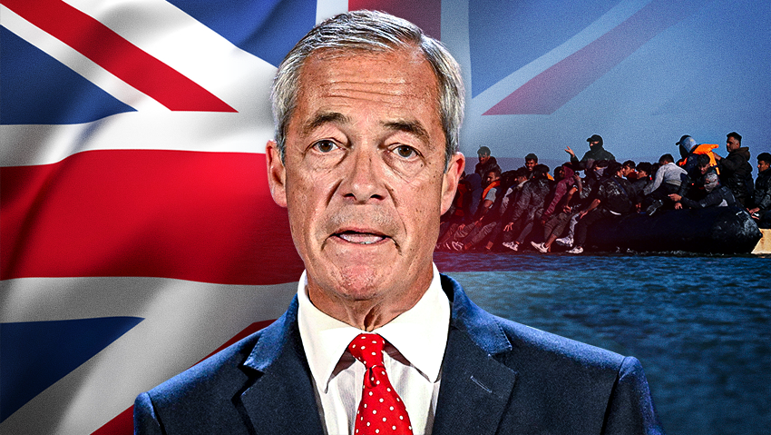 Farage and migrant boats in the English Channel