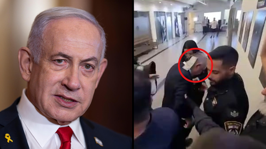 אלי דלל נופל בין המפגינים בהרמת הכוסית של הליכוד