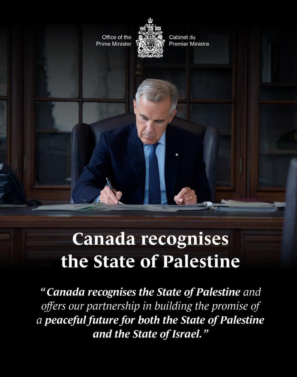 Prime Minister Mark Carney announcve's Canada's recognition of a Palestinian state קנדה מכירה במדינה פלסטינית