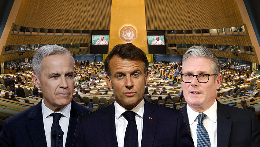 Mark Carney, Emmanuel Macron, Keir Starmer (Photo: Shutterstock, Reuters/ Kevin Lamarque, Ludovic Marin/ AFP, Blair Gable) קיר סטרמר, עמנואל מקרון, מארק קרני