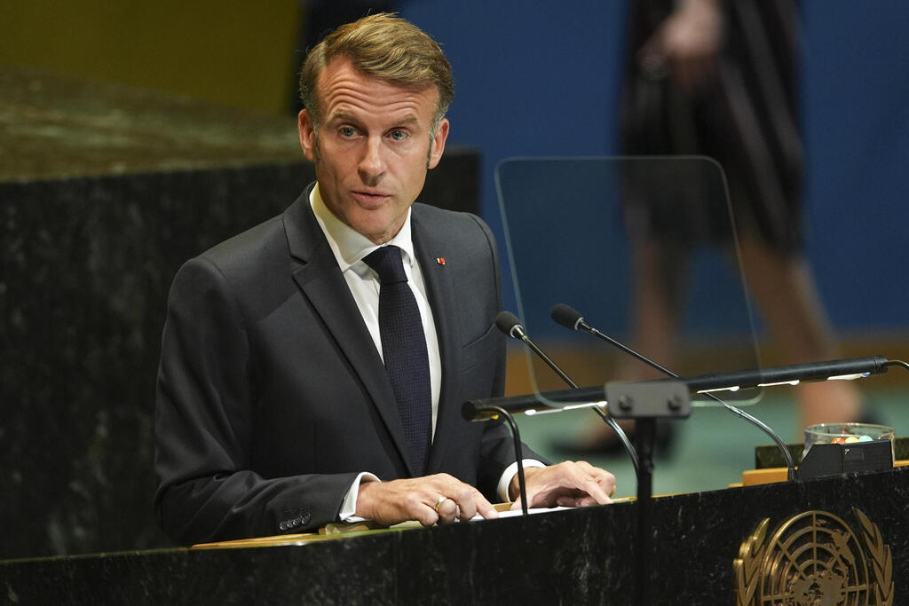 French President Emmanuel Macron at the United Nations (Photo: Angelina Katsanis/AP) נשיא צרפת במועצת האו"ם