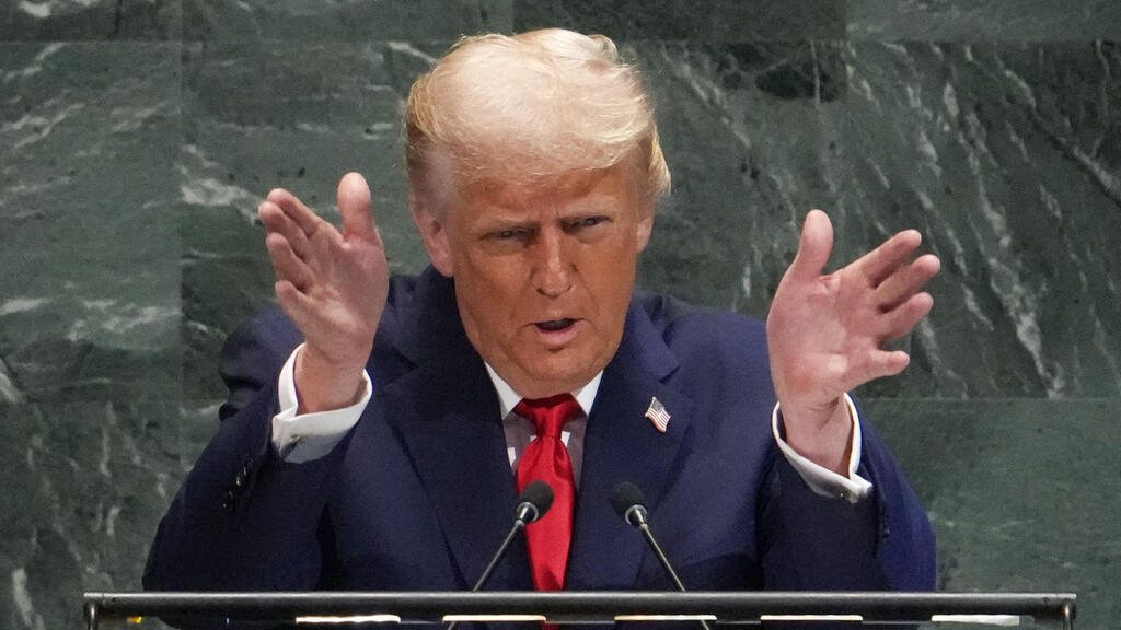 Trump speaking at the General Assembly in September, demanding a 'return on his investment' (Photo: Timothy A. Clary / AFP) נשיא ארה"ב דונלד טראמפ נואם בעצרת הכללית של האו"ם בניו יורק