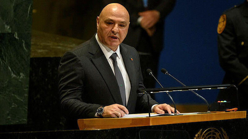 נשיא לבנון ג'וזף עאון נואם בעצרת הכללית של האו"ם