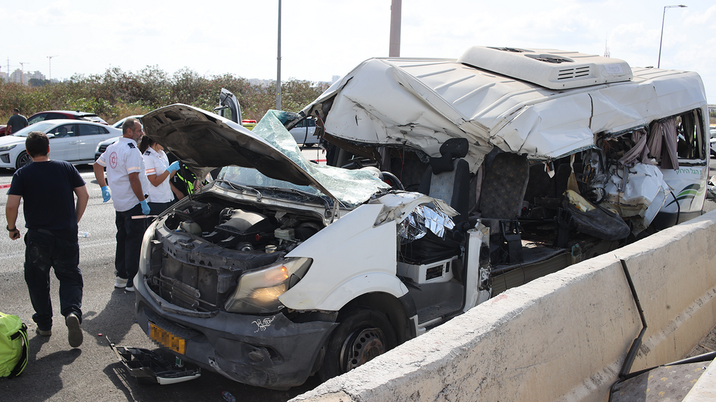 На месте инцидента (Фото: Ярив Кац) זירת תאונת הדרכים בכביש 5, בין מינבוס למשאית