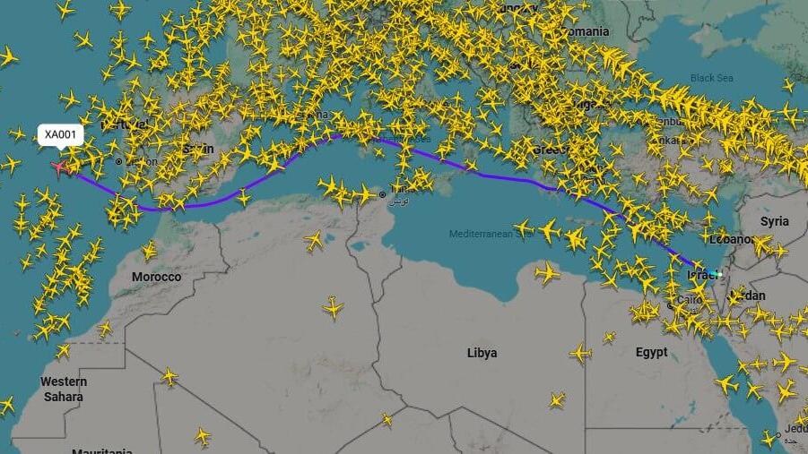 Netanyahu's flight path from Israel to the US נתיב הטיסה של נתניהו בכנף ציון מישראל לארה"ב