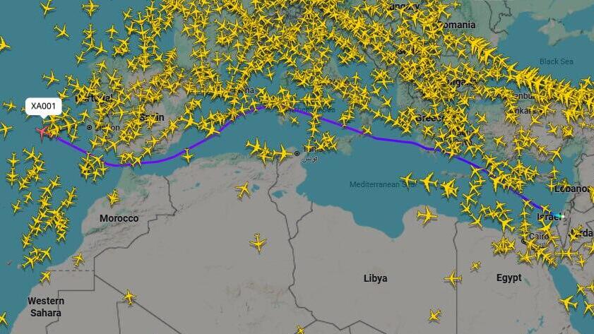 נתיב הטיסה של נתניהו בכנף ציון מישראל לארה"ב