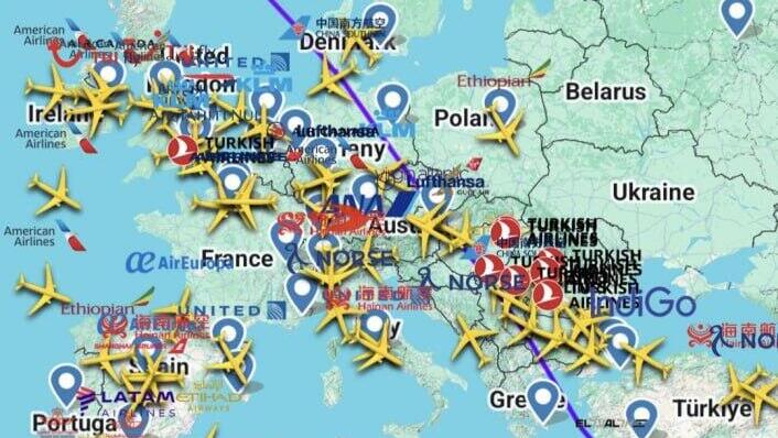 El Al flight path from Israel to New York (Photo: Israeli Pilots' Association) מסלול טיסת אל-על מישראל לניו-יורק