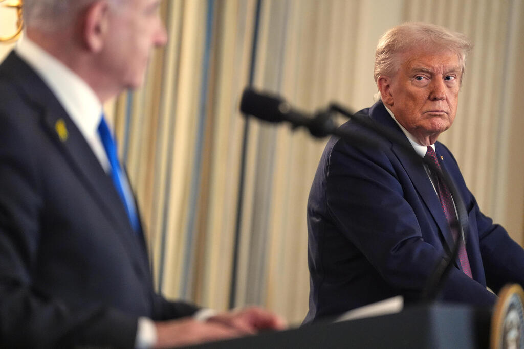 Donald Trump and Benjamin Netanyahu at a news conference at the White House (Photo: Evan Vucci/AP) טראמפ ונתניהו במסיבת עיתונאים בבית הלבן