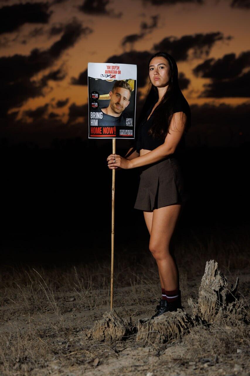 Noa Argamani on one of the dirt roads near the Nova site leading toward Gaza (Photo: Ziv Koren) נועה ארגמני