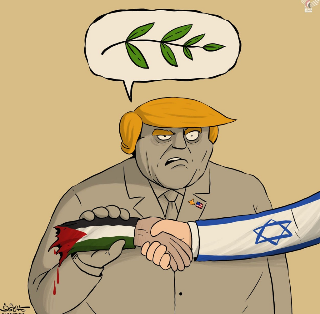 קריקטורה של הקריקטוריסט התימני כמאל שרף על העסקה