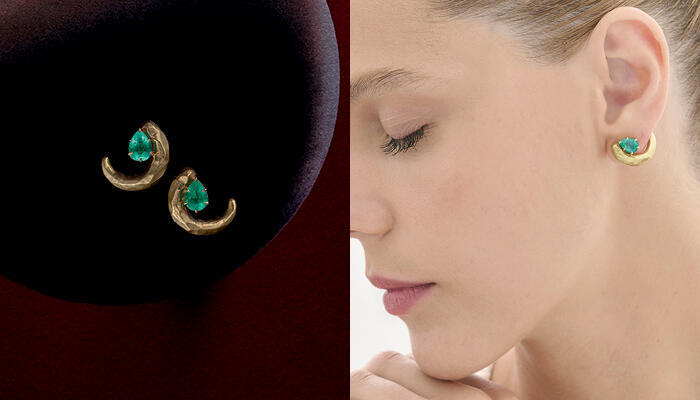Серьги METEOROS из желтого золота 18 карат с изумрудами и бриллиантами  