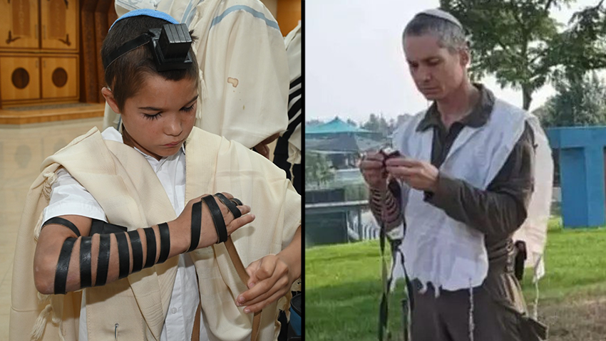 יהודה נאמן בבר המצווה שלו עם תפילין של אביו ד"ר איתן נאמן ז"ל שנפל במלחמה