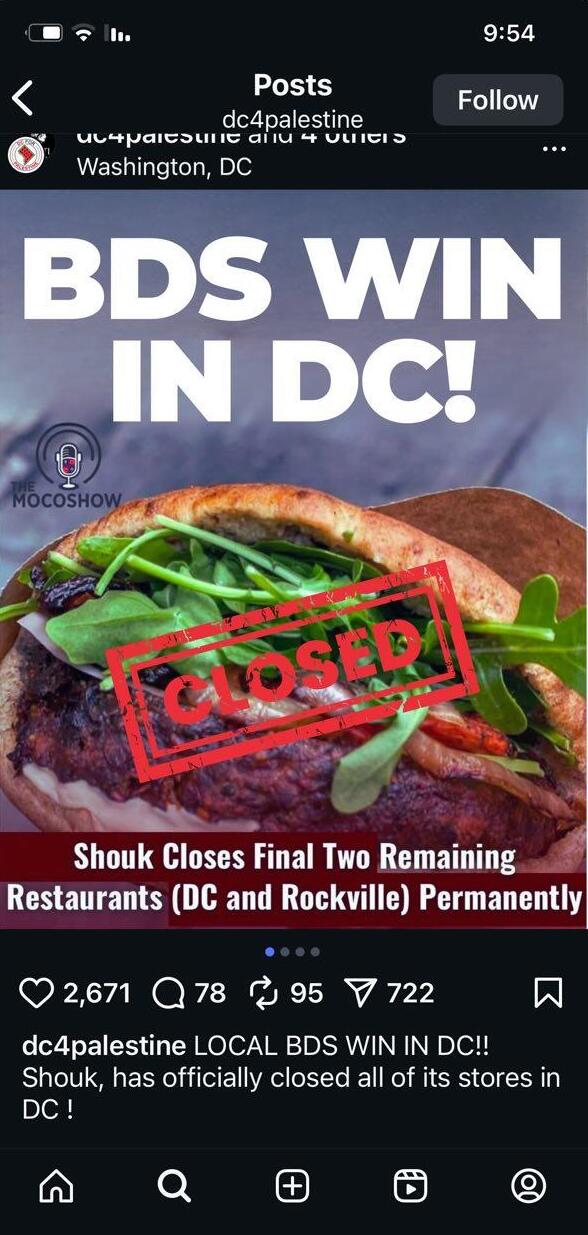 פוסט של פעילים פרו פלסטינים