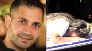 רחלי, אישתו של אוריאל ברוך ז"ל משתטחת על ארון הקבורה