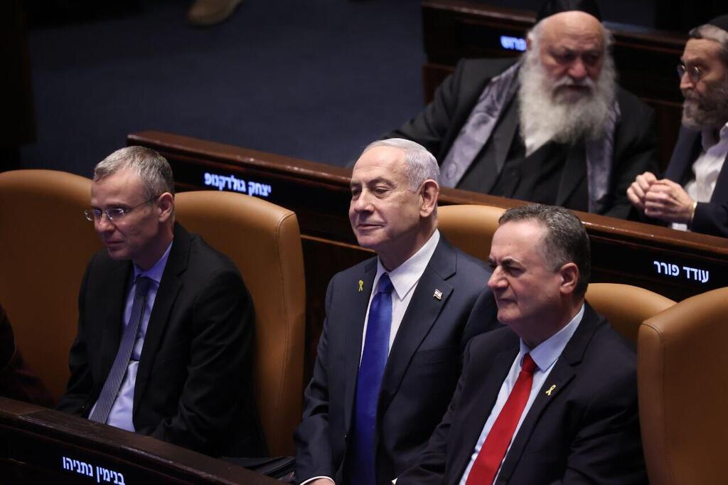 Photo: Alex Kolomloisky נתניהו, כ"ץ ולוין בפתיחת מושב הכנסת