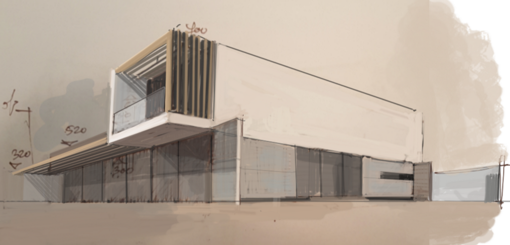 A sketch of the house in a painterly style (Illustration: Amir Zoref) סקיצה בסגנון ציורי