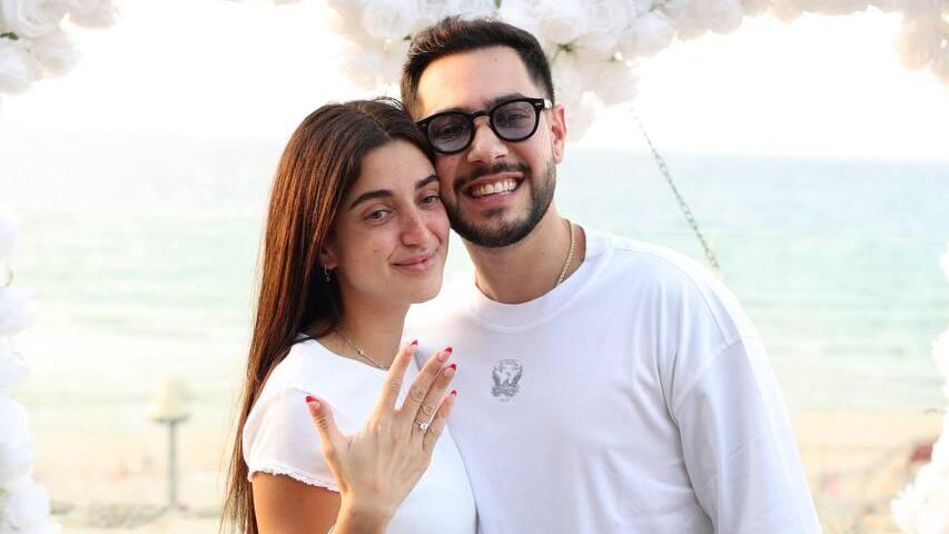 Former hostage Eliya Cohen and his fiancee Ziv Aboud (Photo: Or Gefen) אלי-ה כהן בהצעת נישואים לבת זוגו