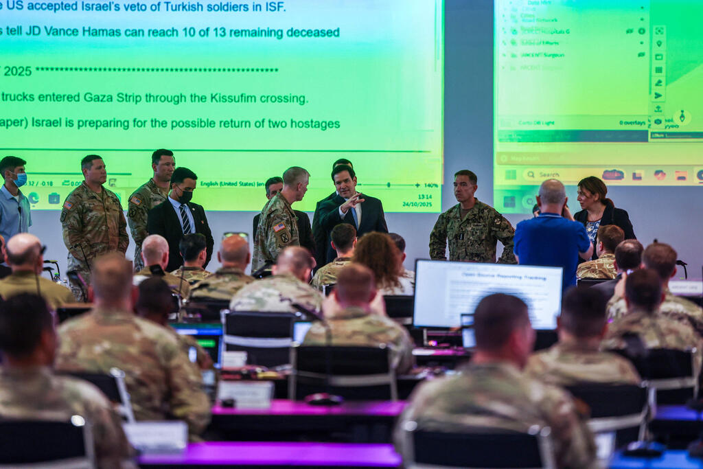 US Secretary of State Marco Rubio visits the international command post near Kiryat Gat (Photo: Fadel SENNA / POOL / AFP) מרקו רוביו
