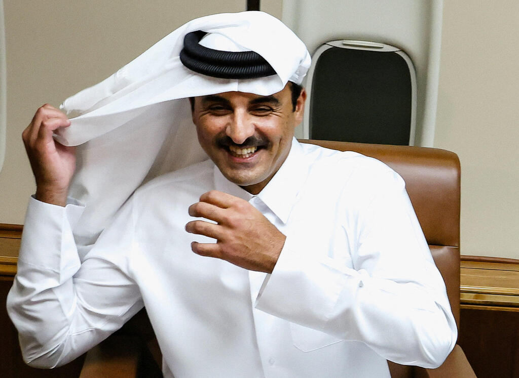 אמיר קטאר תמים בן חמד אל-ת'אני במפגש עם נשיא ארה"ב טראמפ ב אייר פורס 1