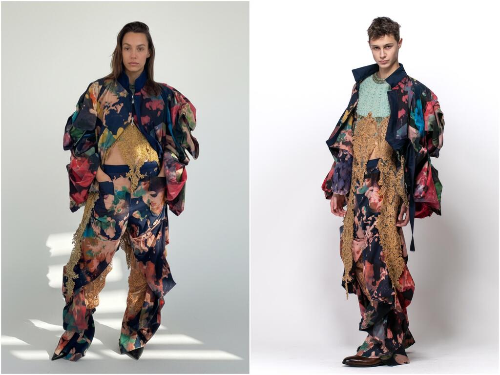 The late Eitan Sachs (right) and Eliana Sachs wearing a design by Gal Van Lierde at Shenkar
(Photo: Ophir Ivgi, Achikam Ben Yosef) איתן זקס ז"ל (מימין) ואליענה זקס בדגם של גאל ואן לירדה בשנקר