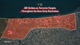 Illustration of IDF strikes on terror targets across the Gaza Strip in response to ceasefire violations 