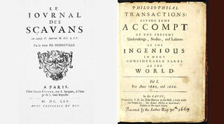 ב-1665 נוסדו שני כתבי העת המדעיים הראשונים, כמעט במקביל: Journal des sçavans ו-Philosophical Transactions of the Royal society of London 