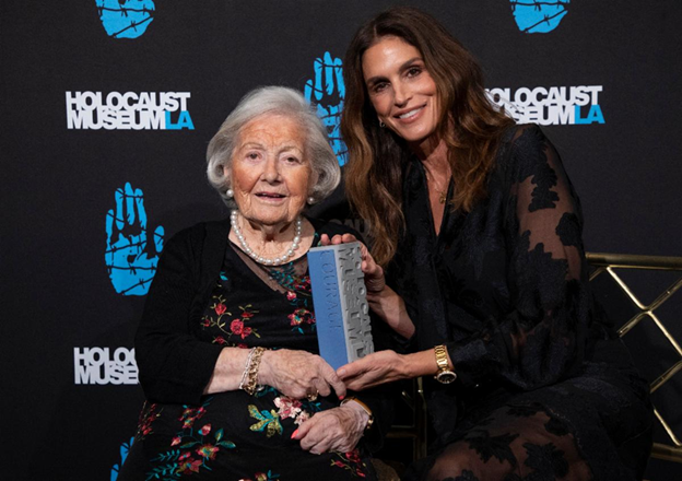Holocaust survivor Ella Mandel, who turns 99 in November, and philanthropist, entrepreneur and supermodel Cindy Crawford receive the Award of Courage at the LA Holocaust Museum's annual gala Tuesday, Oct. 28, at the Beverly Wilshire Hotel (Photo: Al Seib/Holocaust Museum LA) Holocaust survivor Ella Mandel, who turns 99 in November, and philanthropist, entrepreneur and supermodel Cindy Crawford receive the Award of Courage at the LA Holocaust Museum's annual gala Tuesday, Oct. 28, at the Beverly Wilshire Hotel
