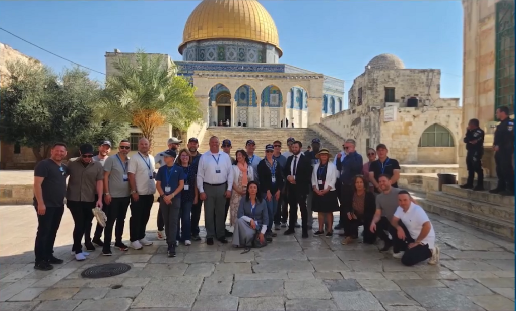 The American Friends of Judea and Samaria delegation visits the Temple Mount (Photo: Courtesy) The American Friends of Judea and Samaria delegation visits the Temple Mount