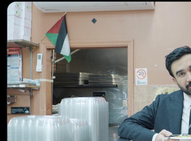 מודעה של המועמד לראשות העיר ניו יורק זוהראן ממדאני עם דגל פלסטין