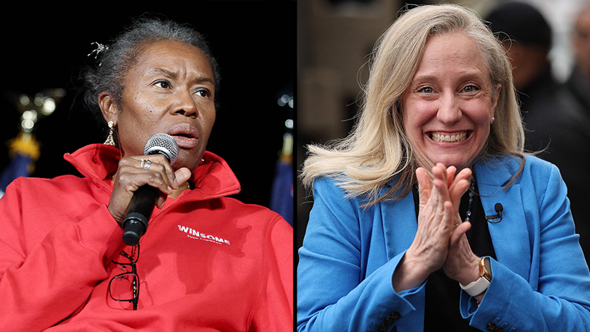Virginia Democratic candidate Abigail Spanberger (right) and her Republican opponent Winsome Earle-Sears (Photo: WIN MCNAMEE / GETTY IMAGES NORTH AMERICA / AFP, Anna Moneymaker / GETTY IMAGES NORTH AMERICA / AFP) אביגייל ספנברגר מועמדת דמוקרטית ו ווינסום ארל-סירס סגנית מושל וירג'יניה מועמדת רפובליקנית לתפקיד המושל בחירות ארה"ב